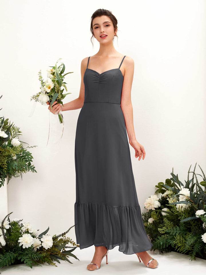 Spaghetti-straps Sweetheart Sleeveless Chiffon Bridesmaid Dress - Pewter (81223038)