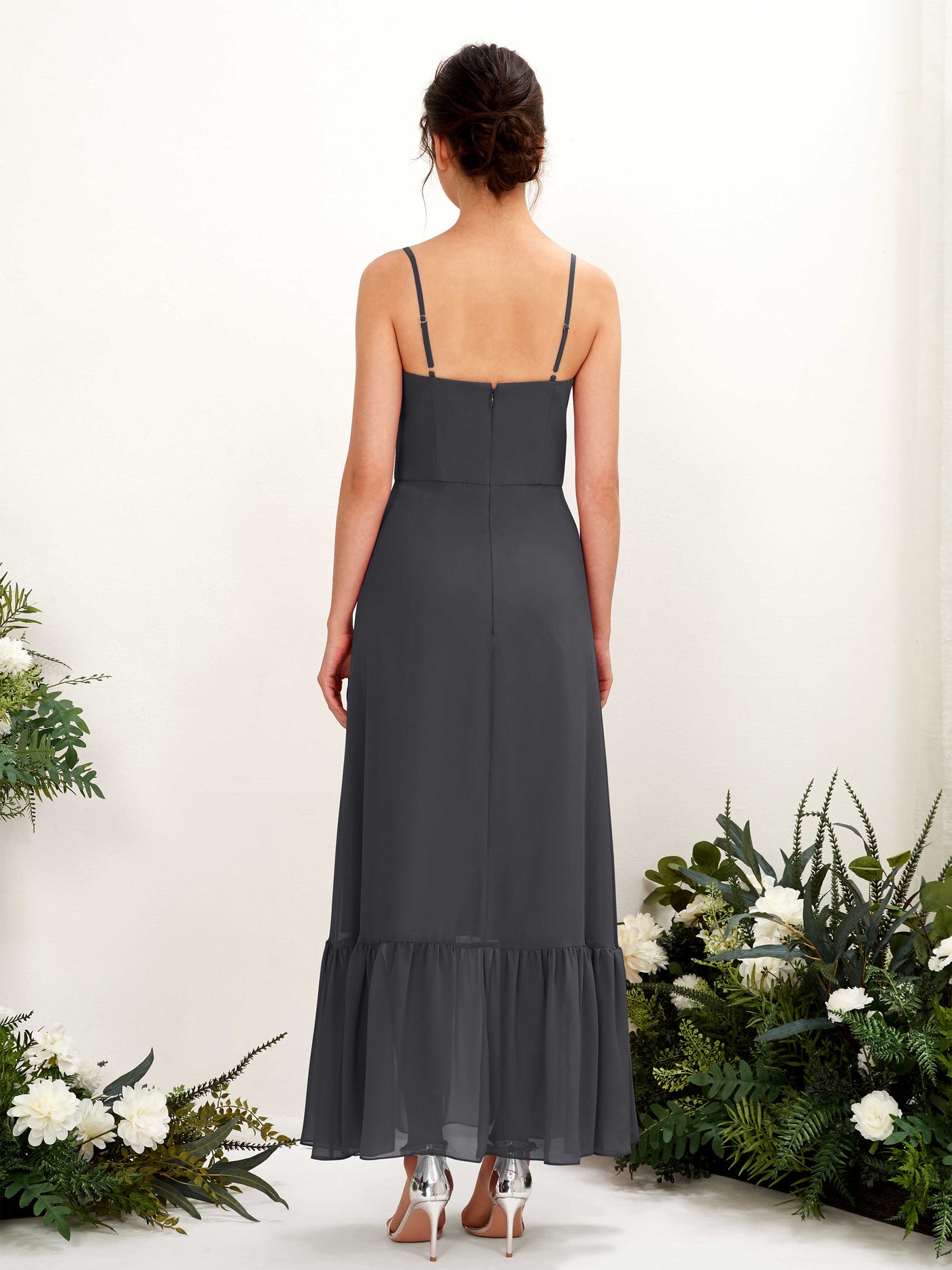 Spaghetti-straps Sweetheart Sleeveless Chiffon Bridesmaid Dress - Pewter (81223038)#color_pewter