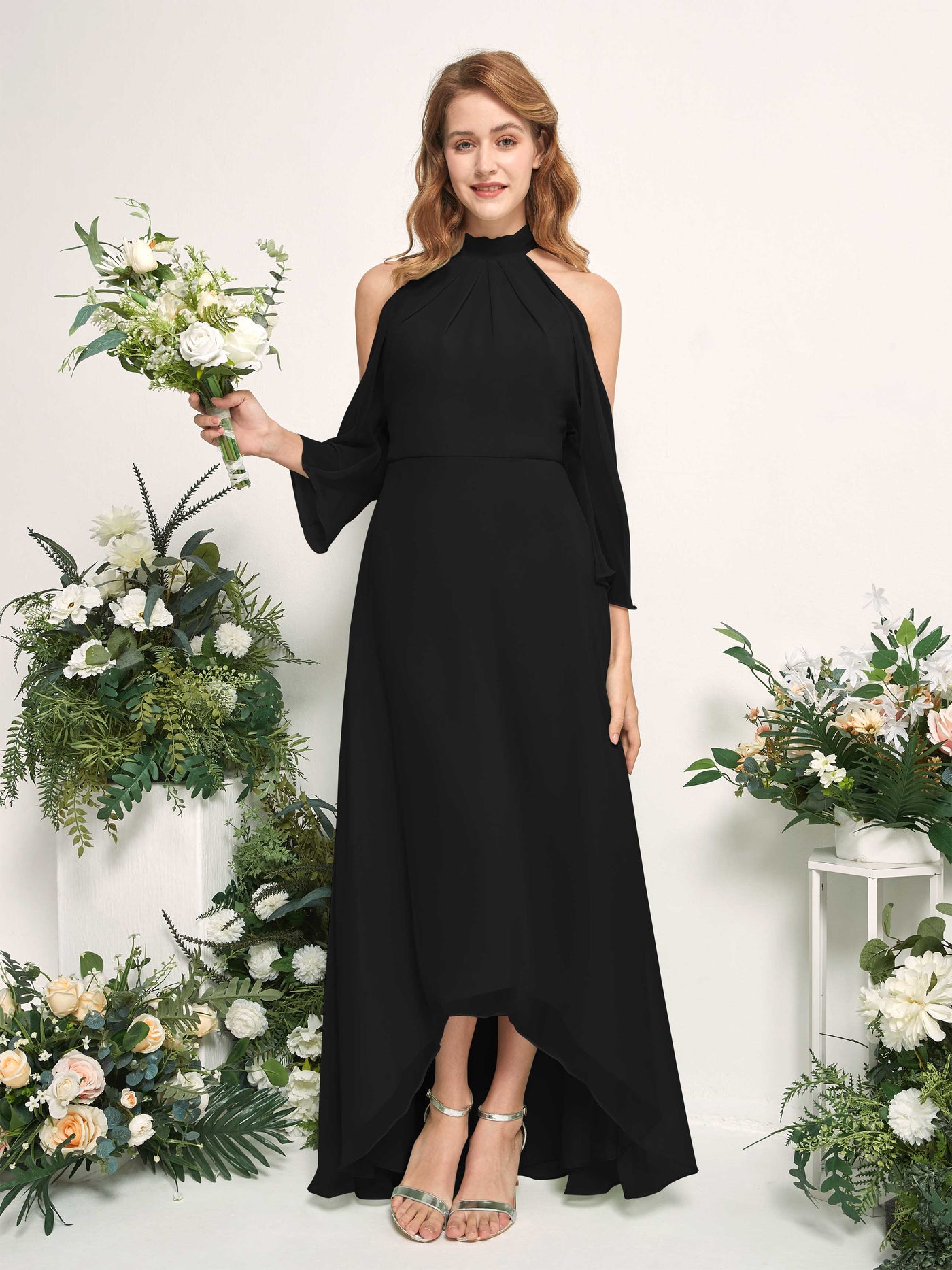 Carlyna Maxine A-Line Black Bridesmaid Dress Maxi Sleeveless Round Neck Dress #color_black