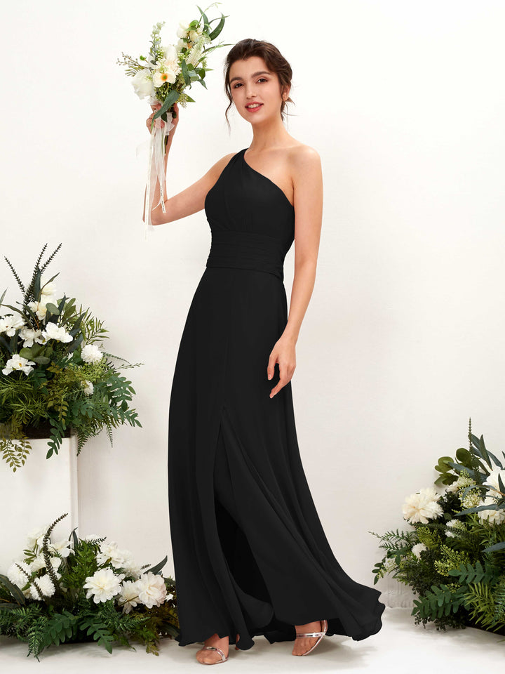 Carlyna Trita Sheath Black Bridesmaid Dress Maxi Sleeveless One Shoulder Dress 