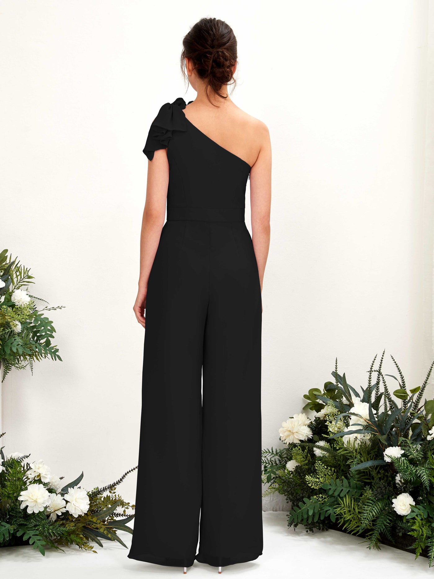 Carlyna Jasmine Jumpsuit Black Bridesmaid Dress Maxi Sleeveless One Shoulder Dress #color_black