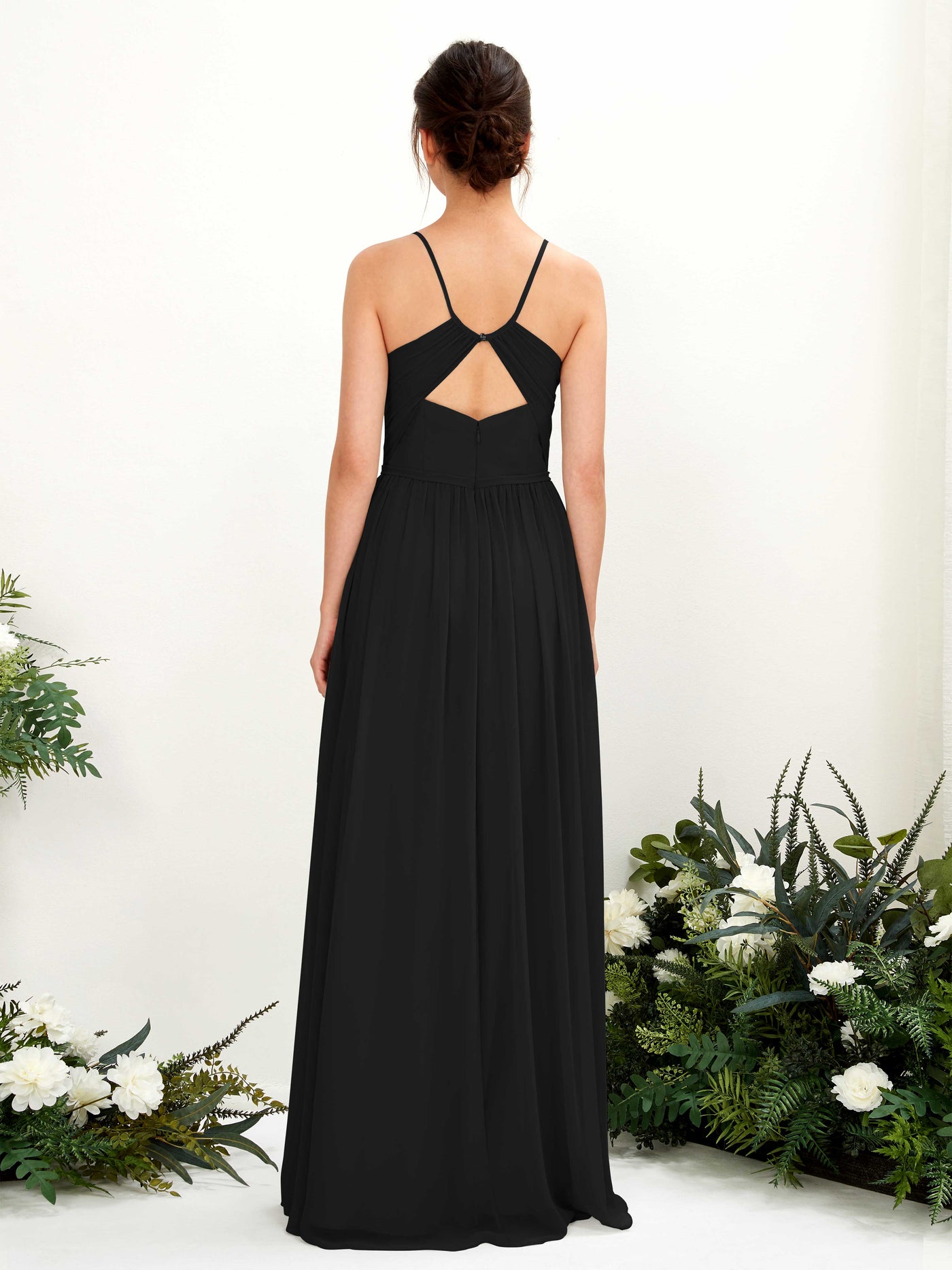 Carlyna Angela A-Line Black Bridesmaid Dress Maxi Sleeveless V-Neck Dress #color_black